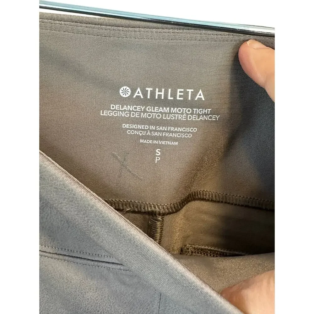 Athleta Delancey Moto Leggings Taupe Zip Pocket Size Small